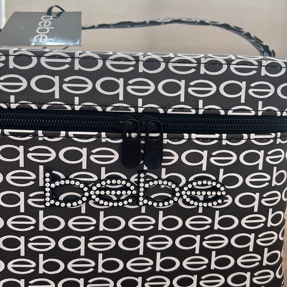 BEBE - NWT- MAKEUP - TRAINCASE. RAISED RHINESTONE WRITING. BLK & WHITE NAME LOGO - Picture 2 of 8